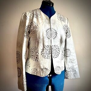 White Leather Evening Jacket with Laser Cut Floral Pattern
